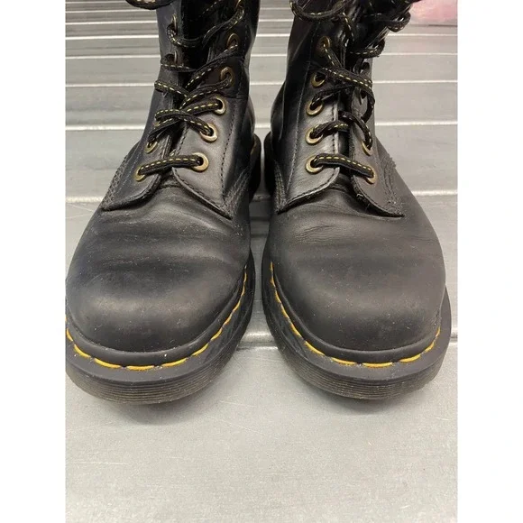 Dr. Martens 1460 Pascal Combat Boots Womens 7 Black Leather Lace Up - Picture 4 of 14